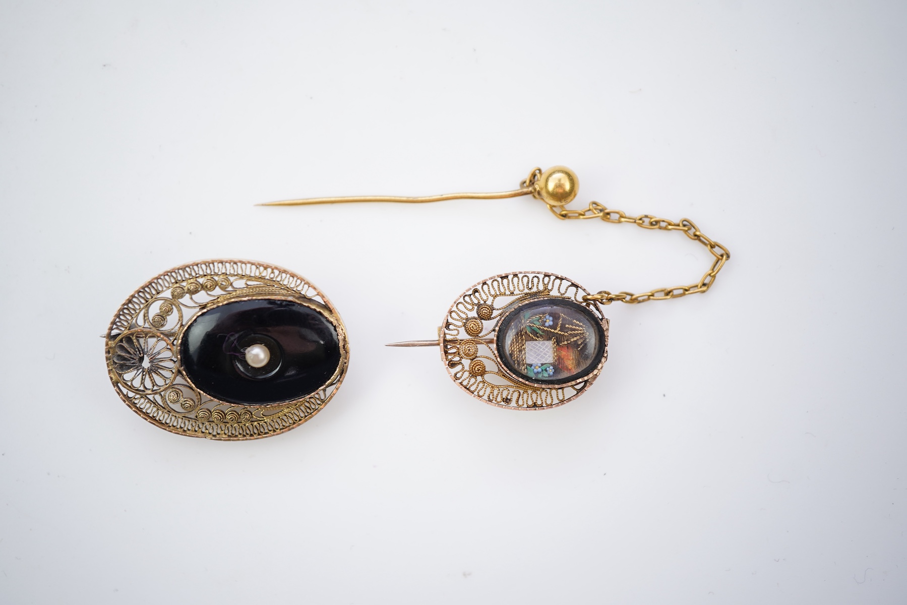 Two unusual filigree work mourning jewels